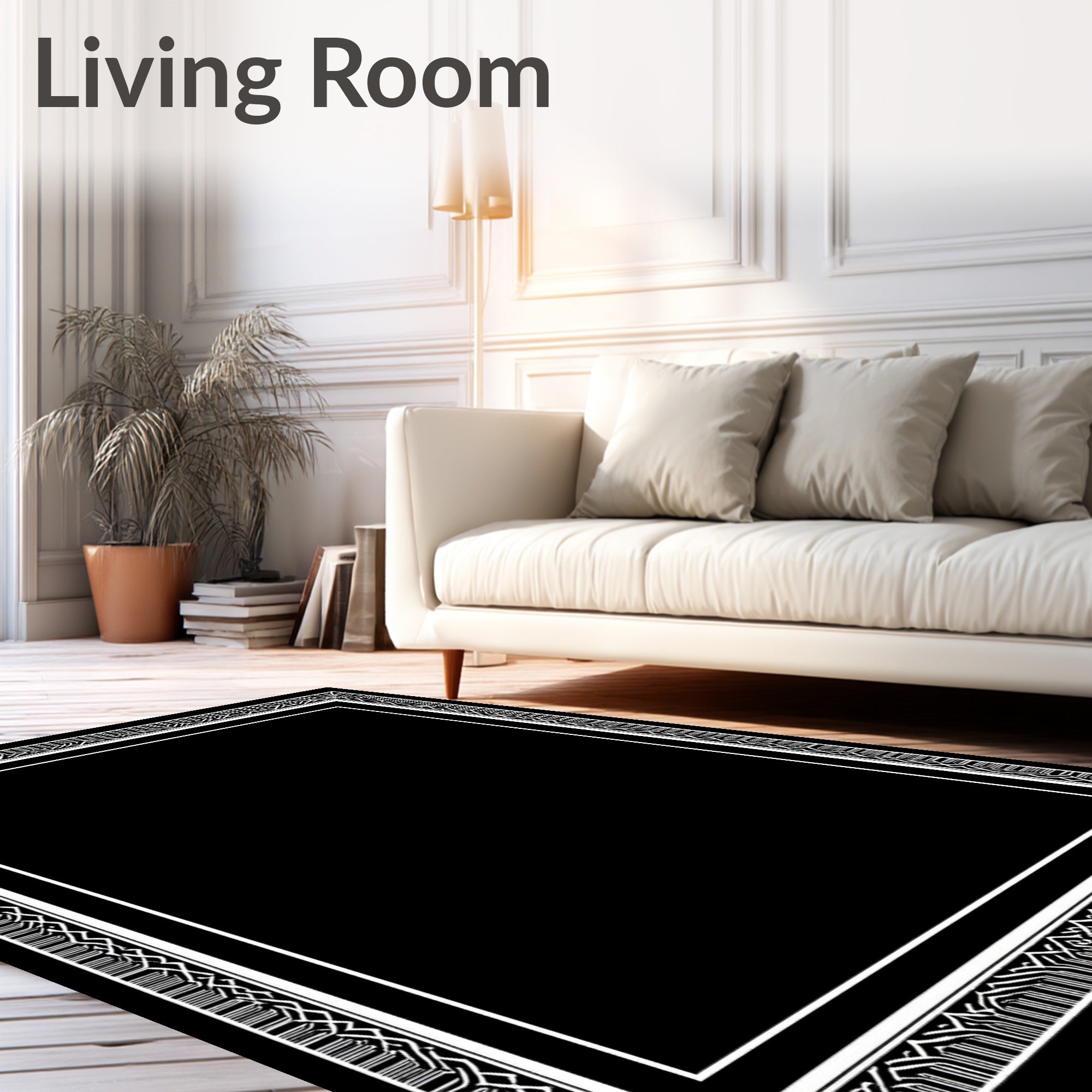 Monochromatic Geometric Deco Border Rug