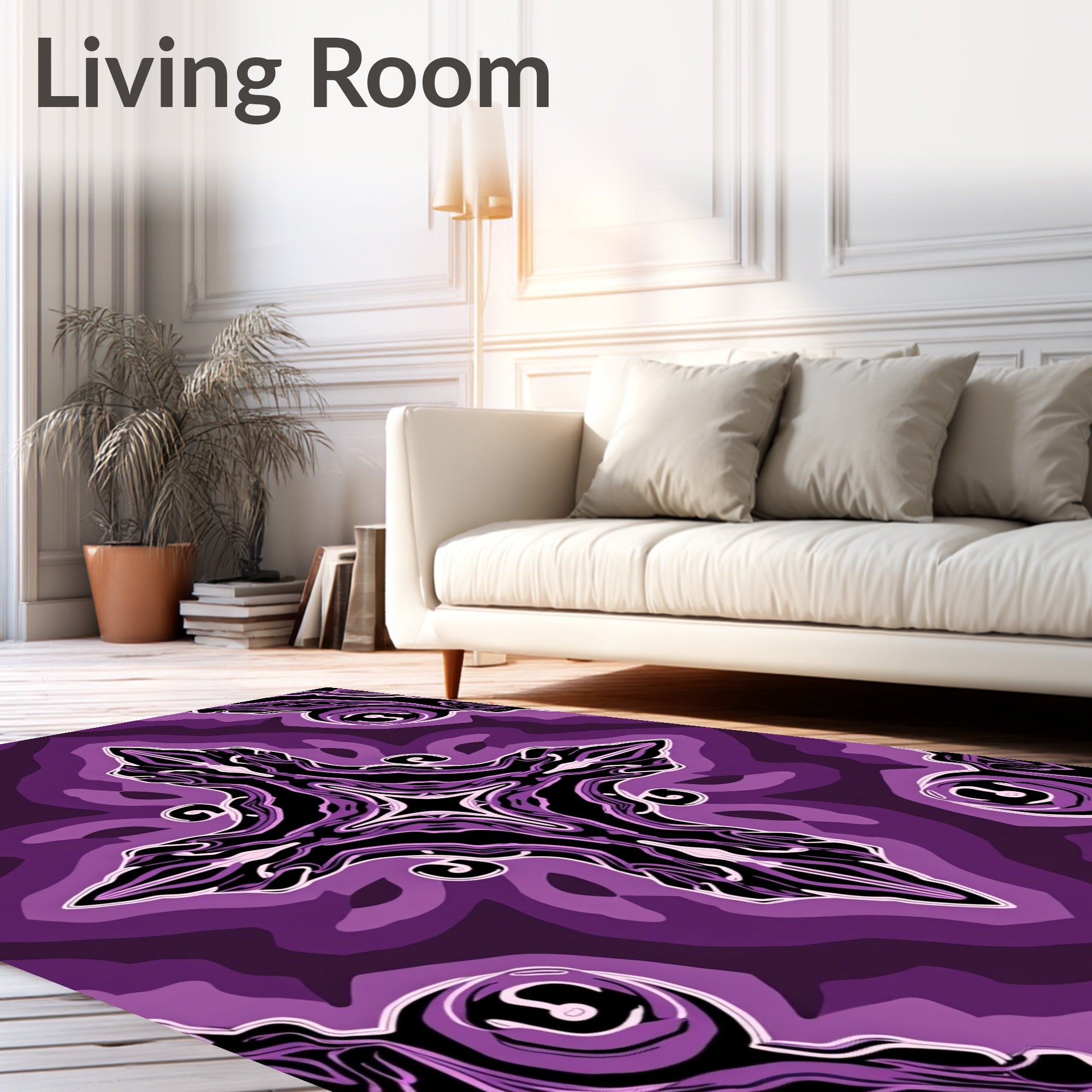Deep Purple Abstract Floral Mandala Rug