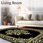 Elegant Gold Floral Scrollwork On Black Rug