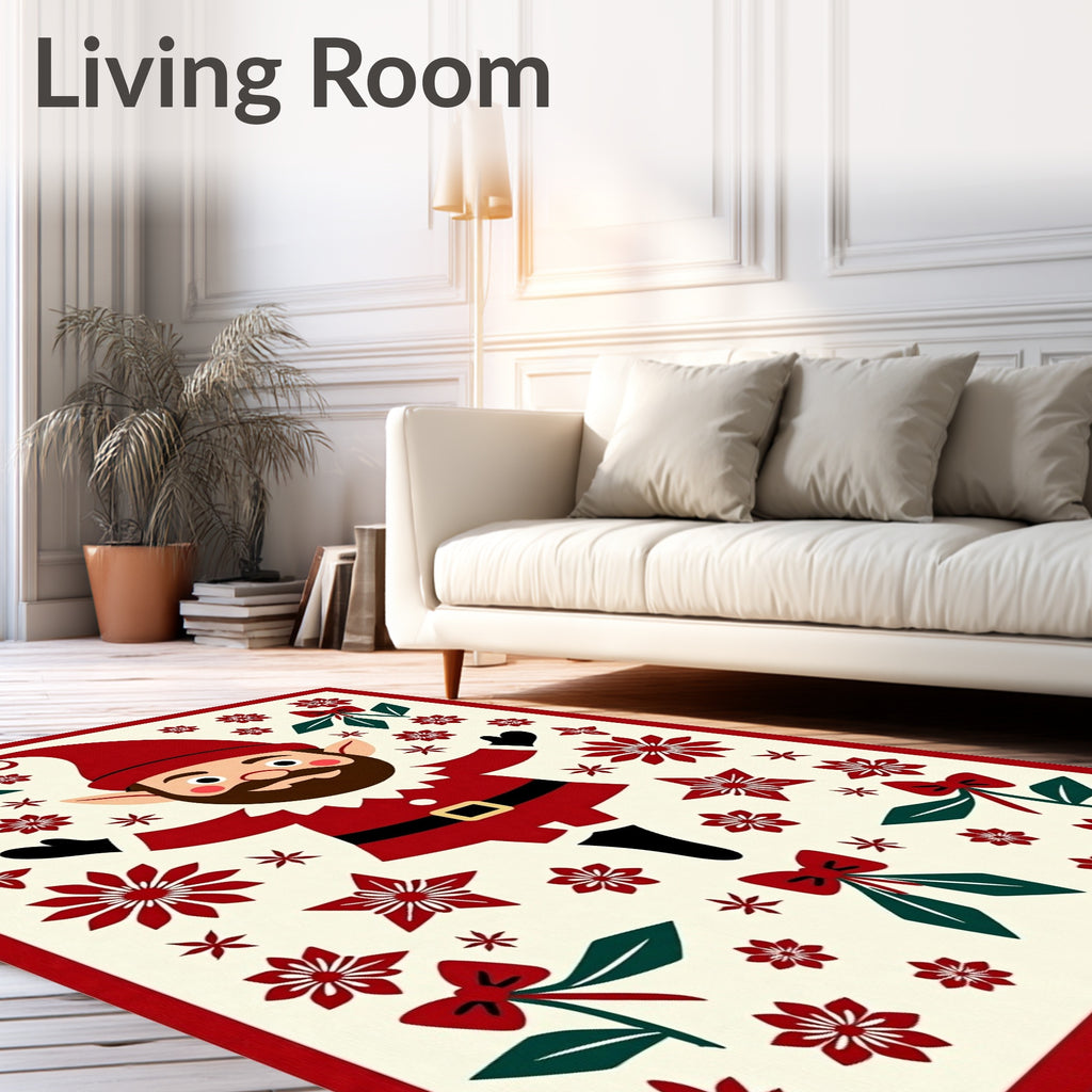 Whimsical Red Gnome Floral Holly Rug