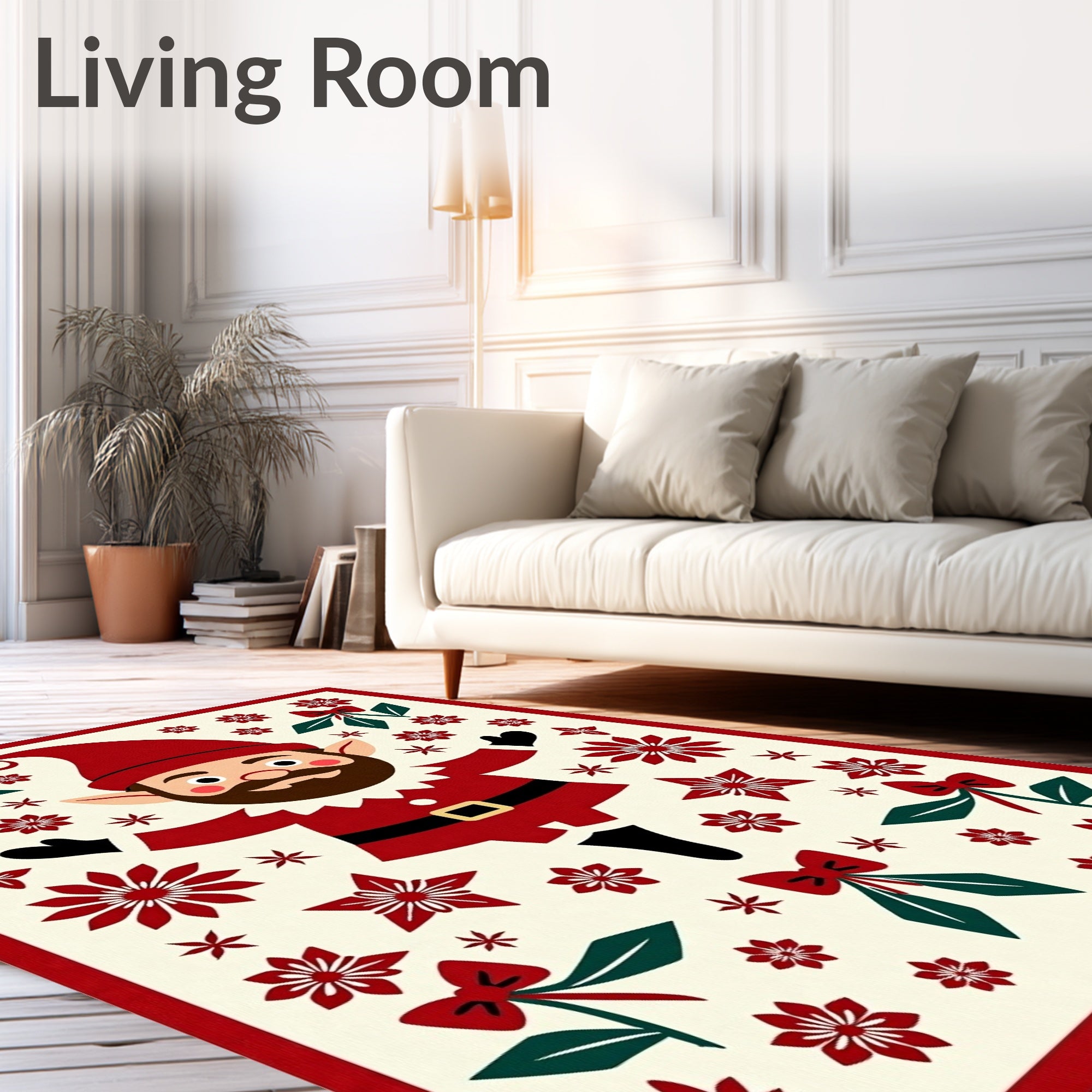 Whimsical Red Gnome Floral Holly Rug
