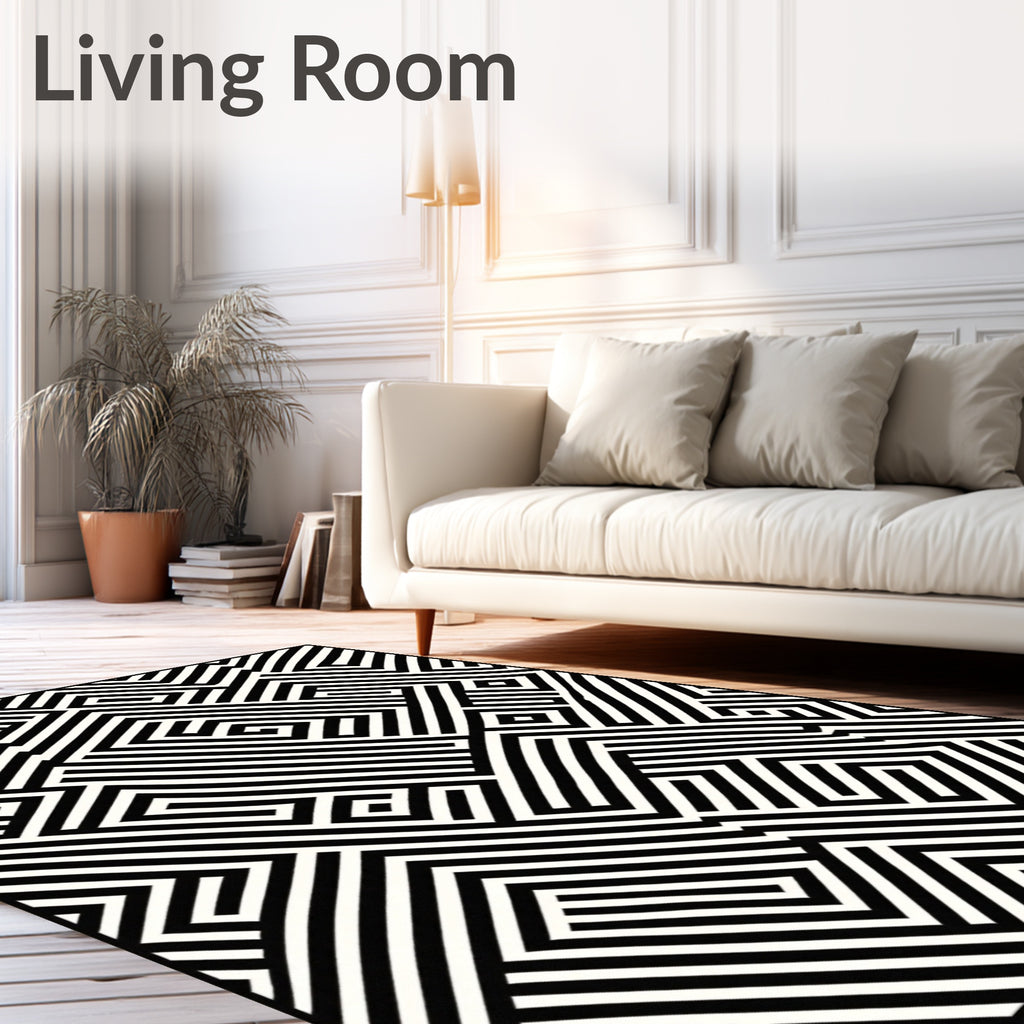 Geometric Black White Maze Rug