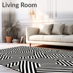 Geometric Black White Maze Rug