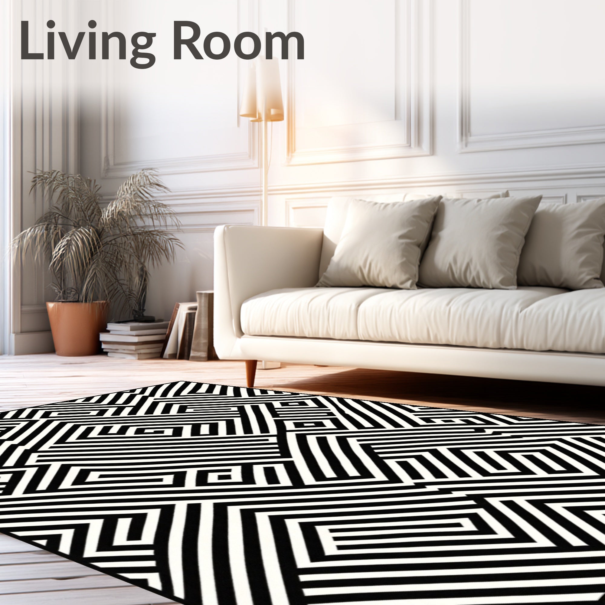 Geometric Black White Maze Rug