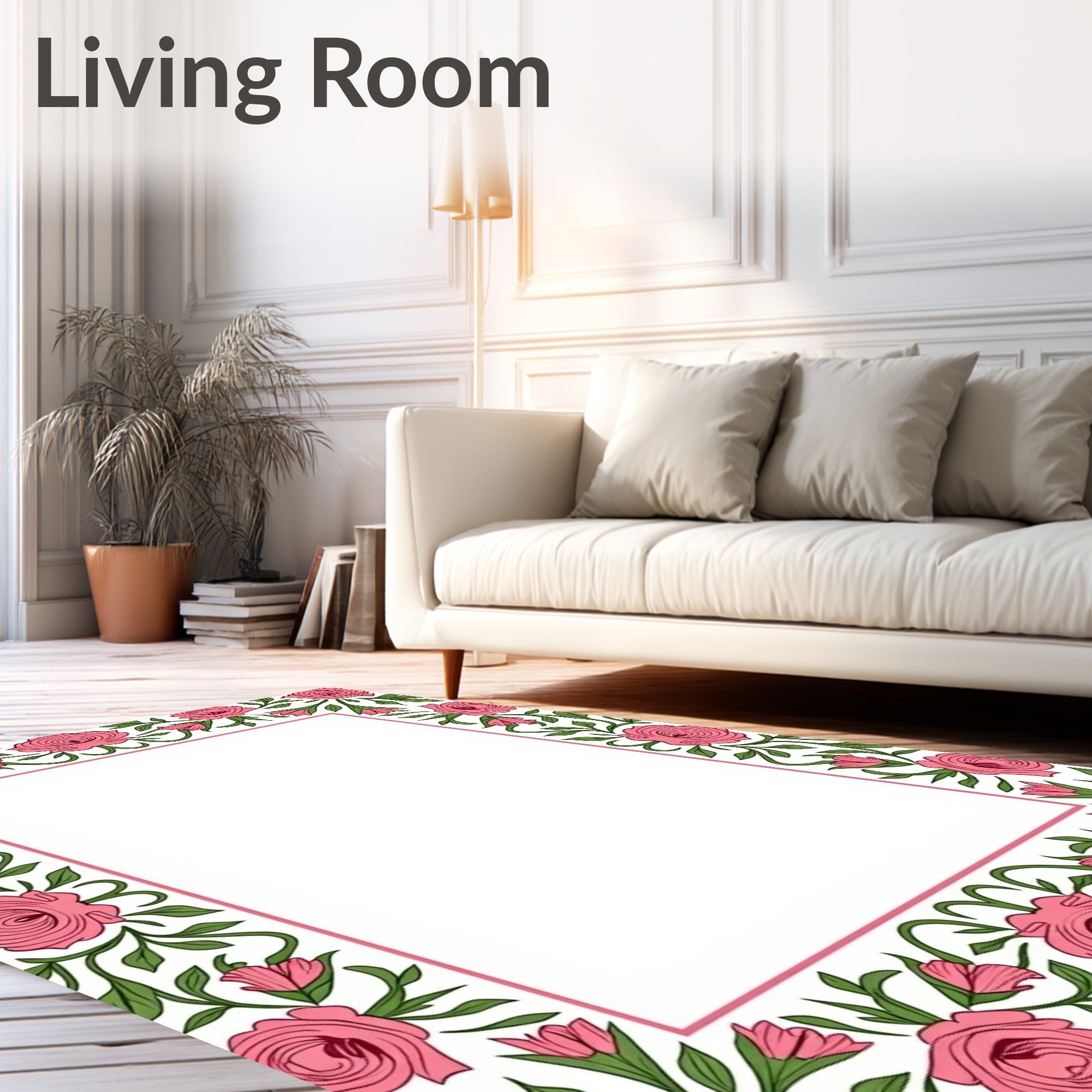 Pink Rose Vine Border Rug