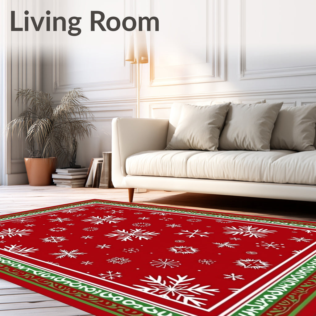 Festive Red White Snowflake Border Rug