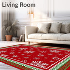 Festive Red White Snowflake Border Rug