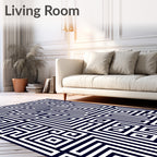 Indigo White Geometric Maze Rug