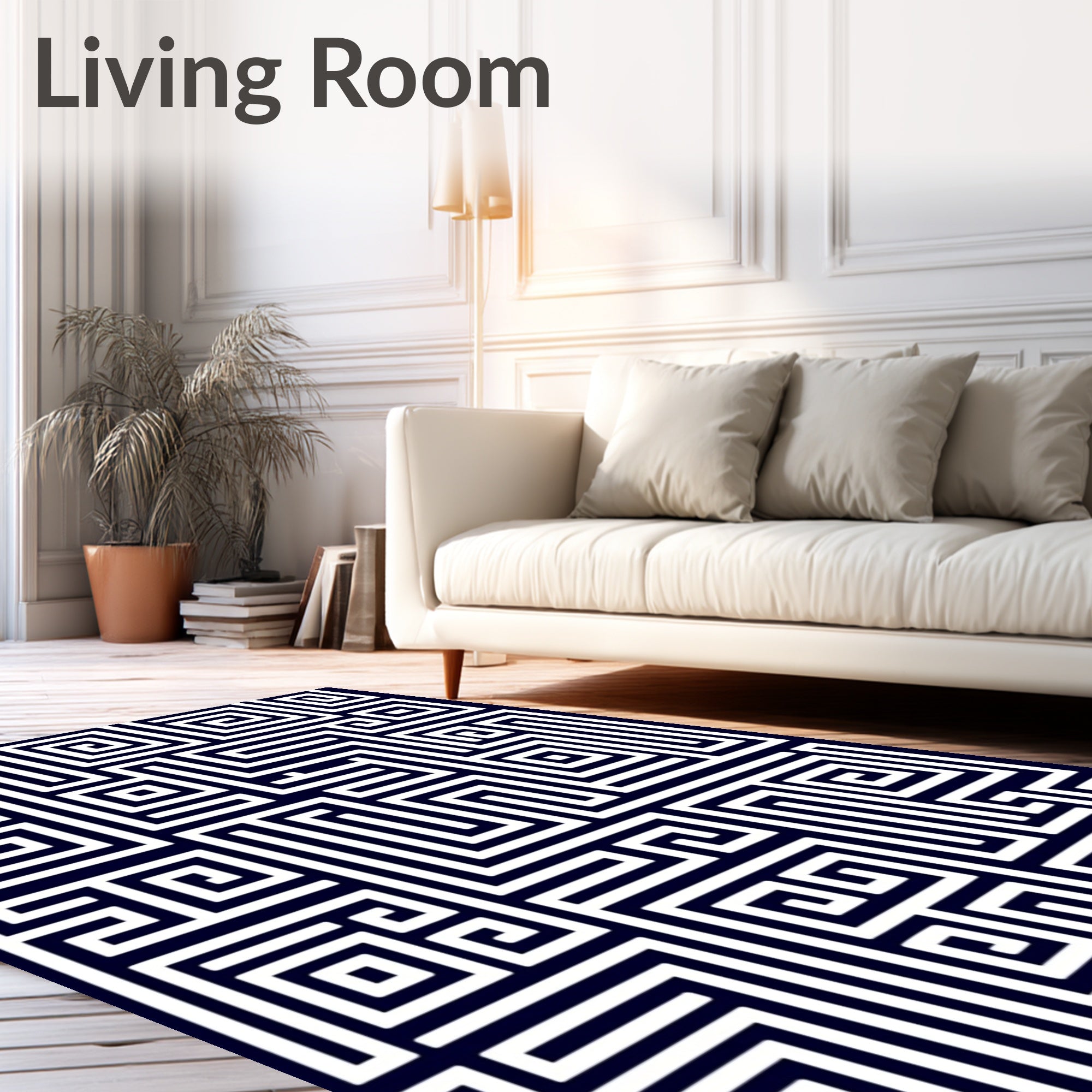Indigo White Geometric Maze Rug