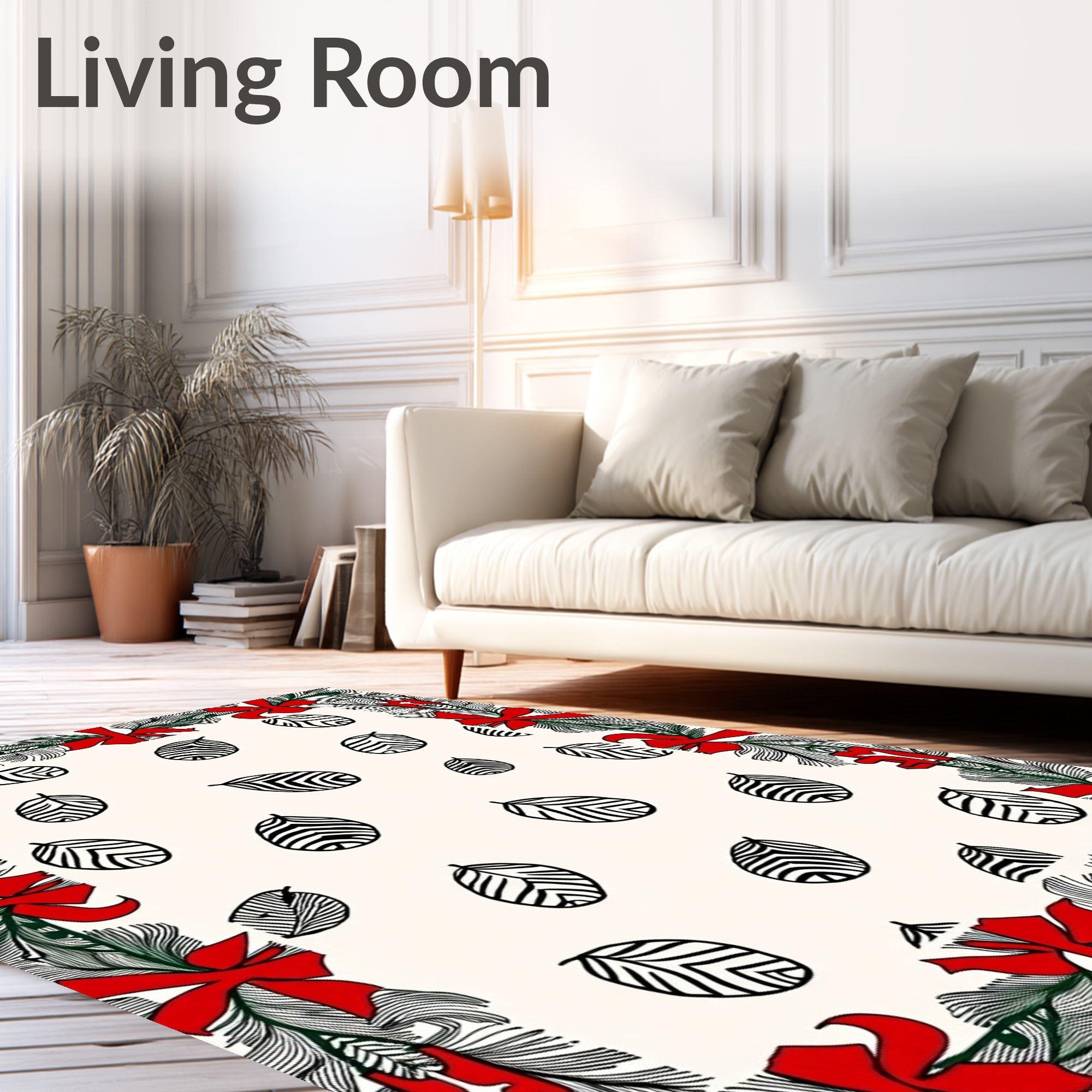 Festive Evergreen Bow Leaf Arrangement Rug