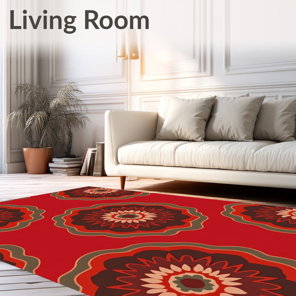 Red Floral Medallion Sunburst Arrangement Rug