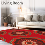 Red Floral Medallion Sunburst Arrangement Rug