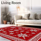 Crimson White Snowflake Collage Rug