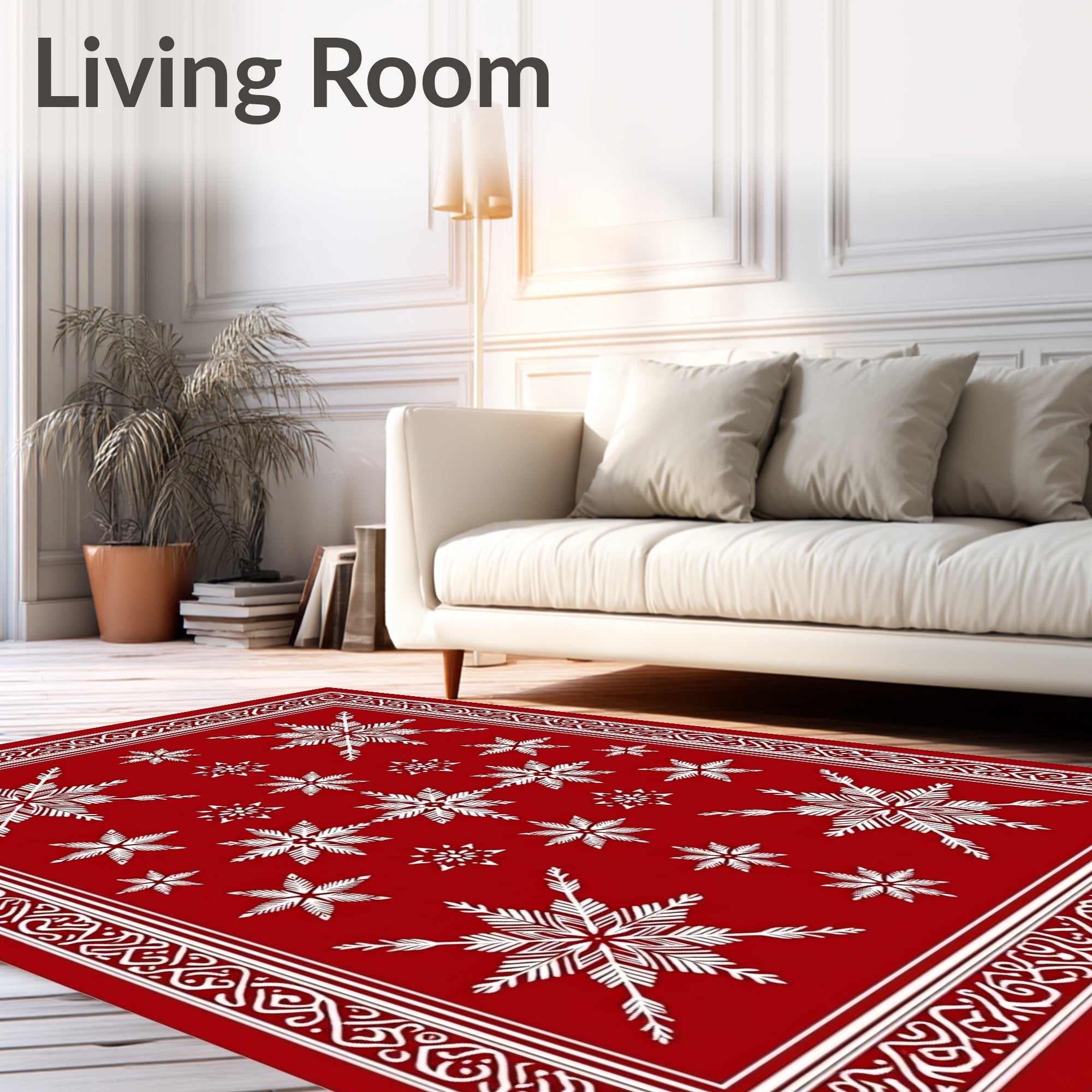 Crimson White Snowflake Collage Rug