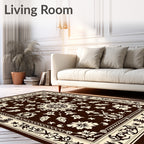 Rich Brown Cream Floral Medallion Border Rug