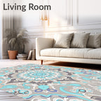 Sky Blue Gray Medallion Fabric Rug