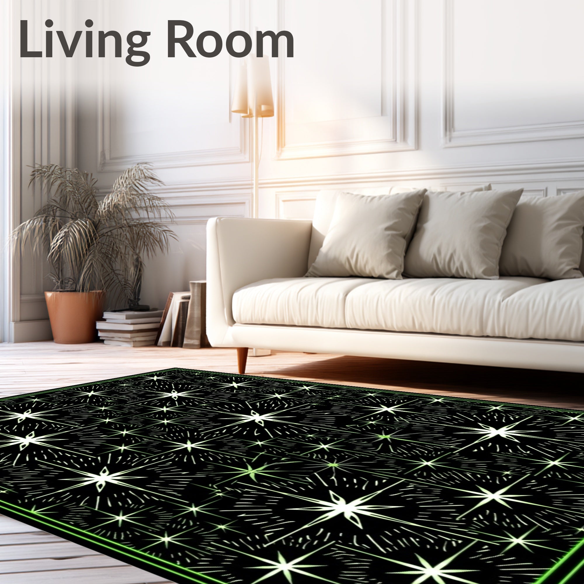 Radiant Starburst Black Green Rug