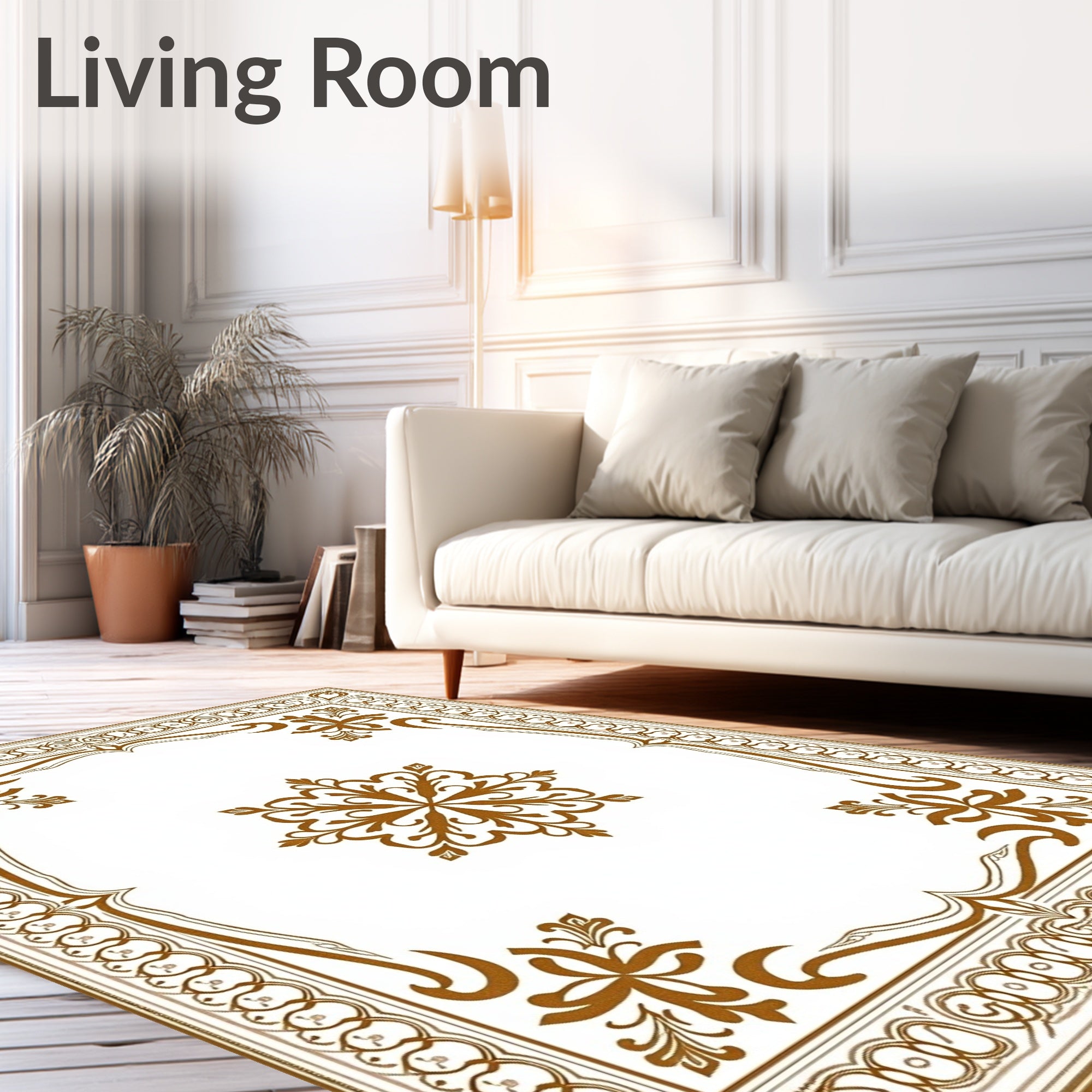 Brown Ornate Floral Medallion Border Rug
