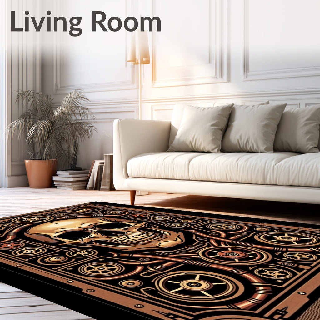 Steampunk Skull Copper Mechanism Rug