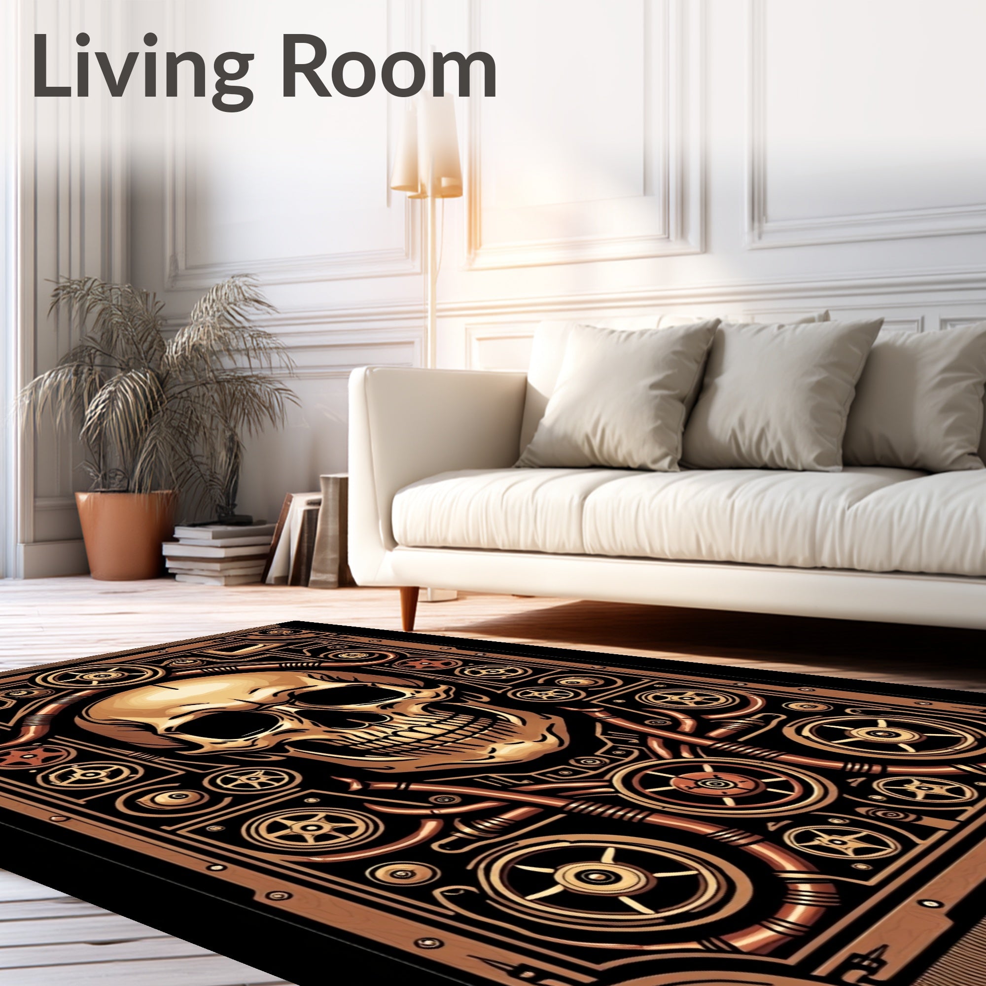 Steampunk Skull Copper Mechanism Rug