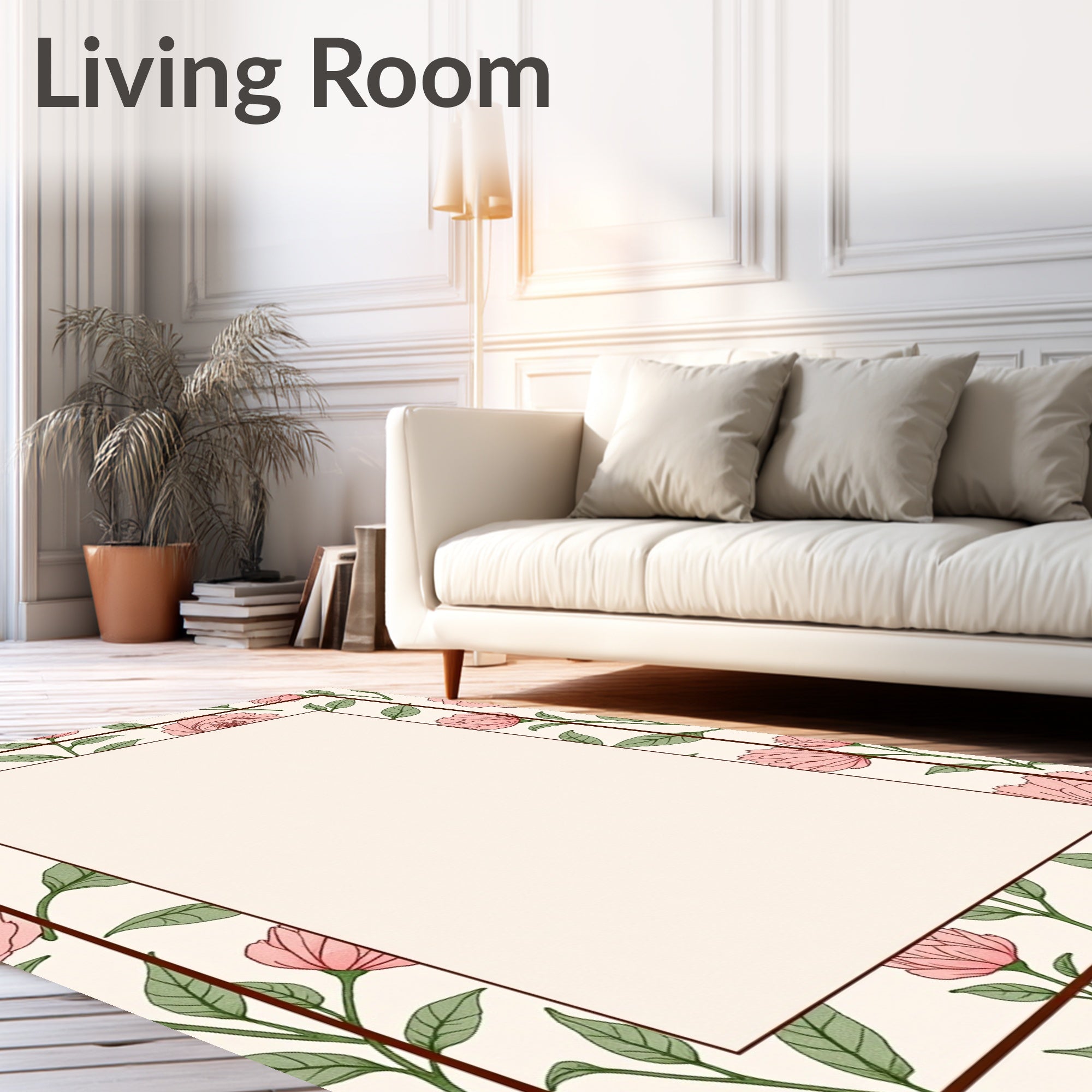 Vintage Pink Peony Floral Vine Rug