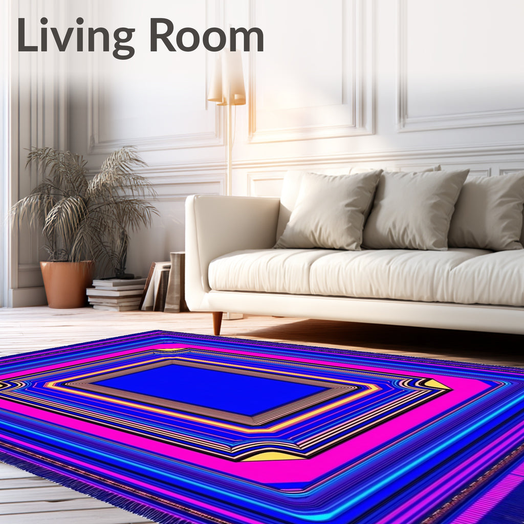 Bold Neon Geometric Layered Frame Rug