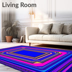 Bold Neon Geometric Layered Frame Rug