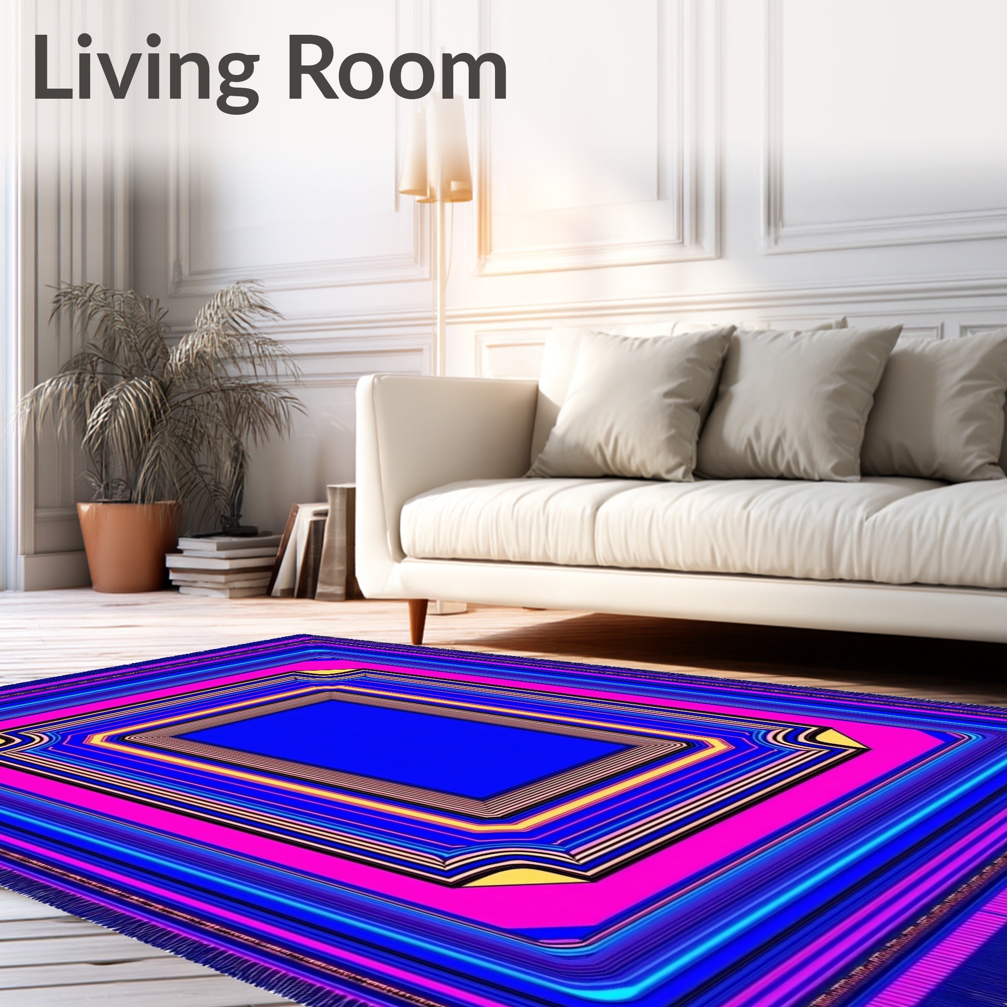 Bold Neon Geometric Layered Frame Rug