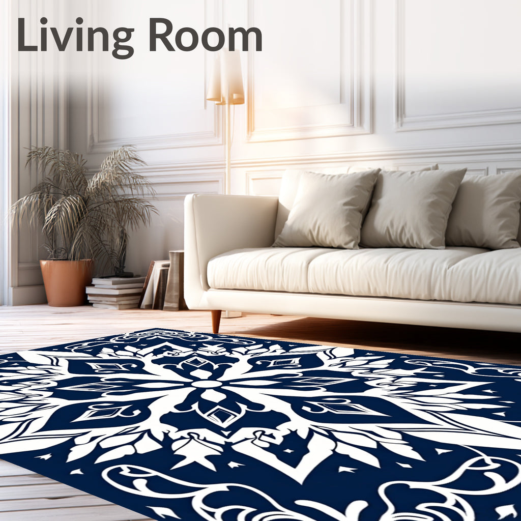 Deep Blue Intricate Floral Medallion Rug