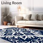 Deep Blue Intricate Floral Medallion Rug