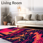 Vibrant Dinosaur Jungle Sunset Landscape Rug