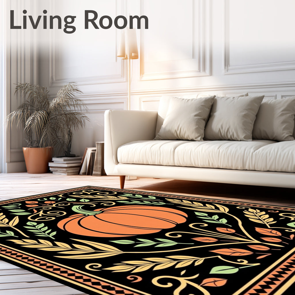 Orange Pumpkin Floral Harvest Rug
