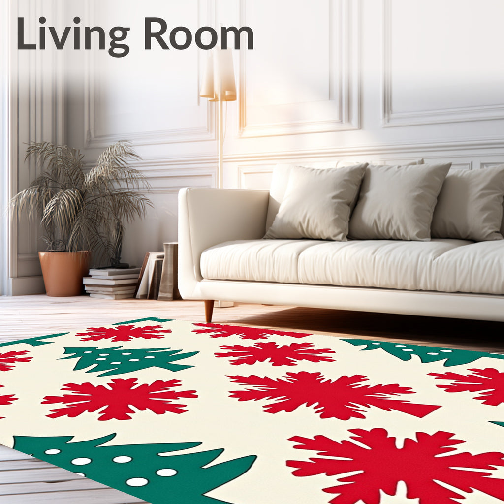 Festive Red Snowflake Christmas Tree Rug