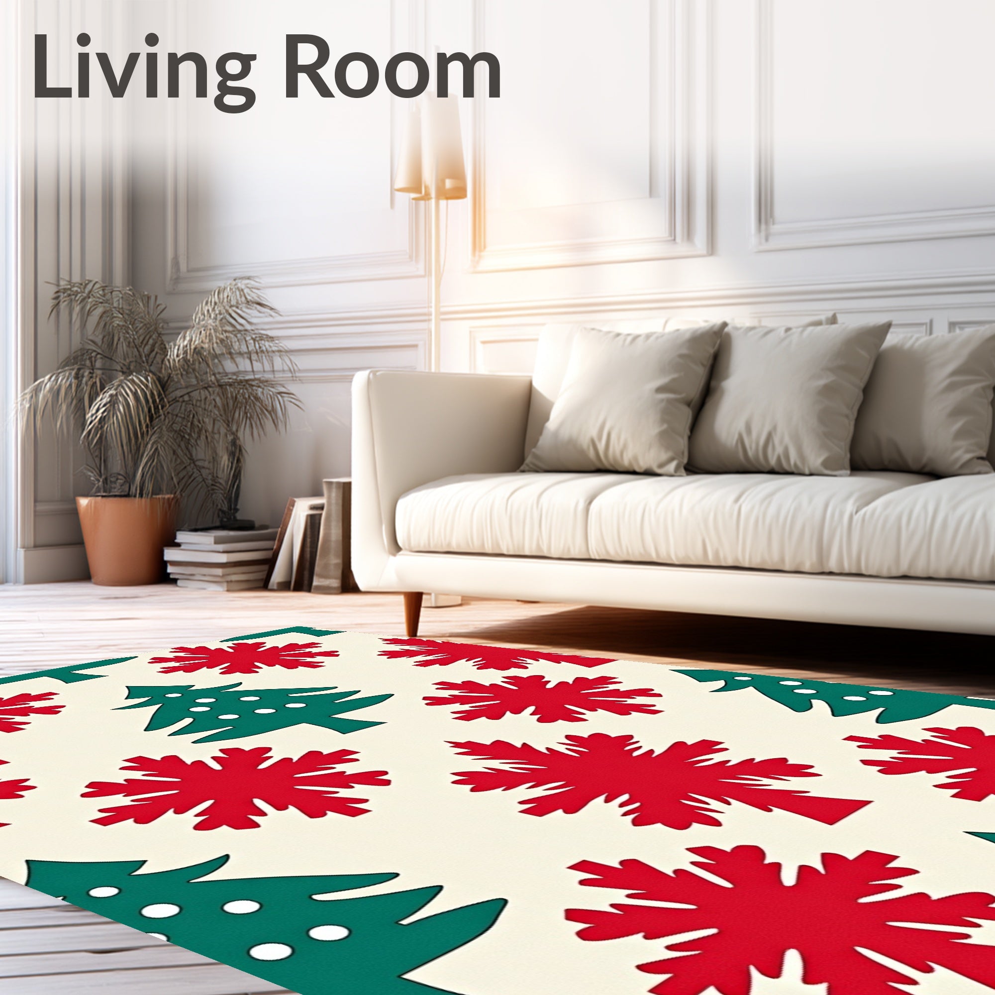 Festive Red Snowflake Christmas Tree Rug
