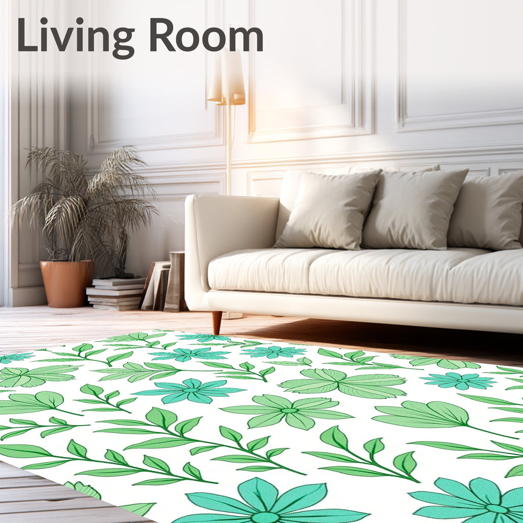 Verdant Green Floral Leafy Branches Rug