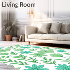 Verdant Green Floral Leafy Branches Rug