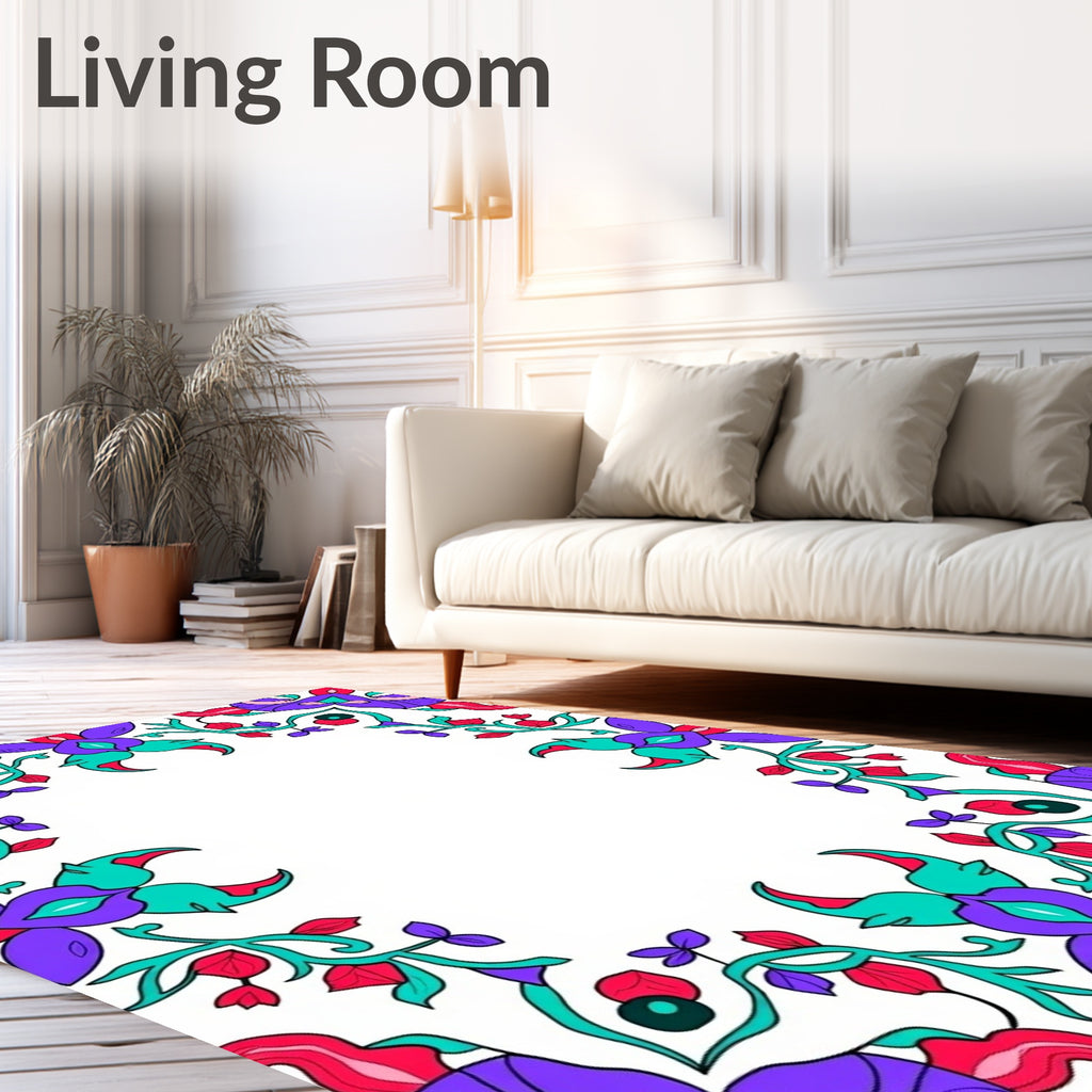 Vibrant Purple Teal Floral Flourish Rug