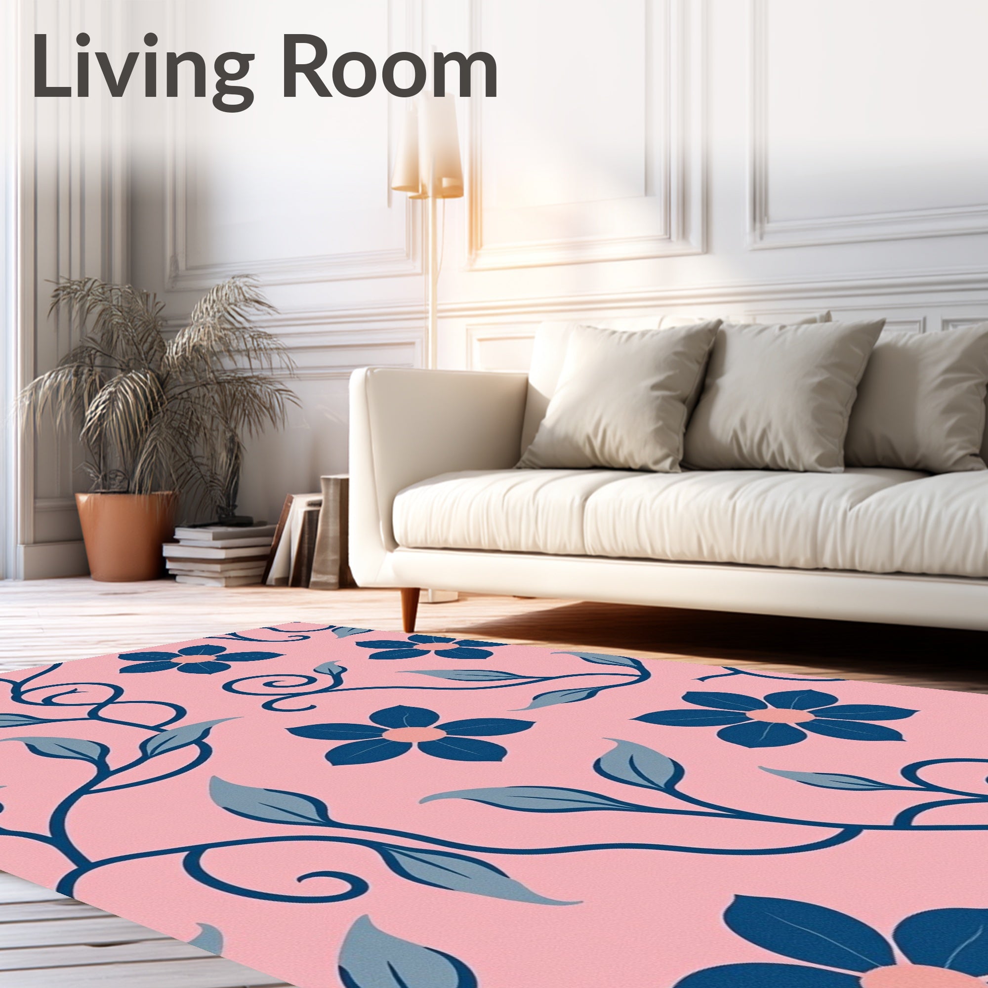 Pink Blue Floral Vine Garden Rug