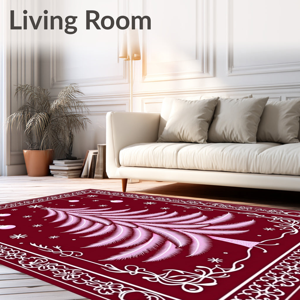 Crimson Feather Christmas Tree Ornaments Rug