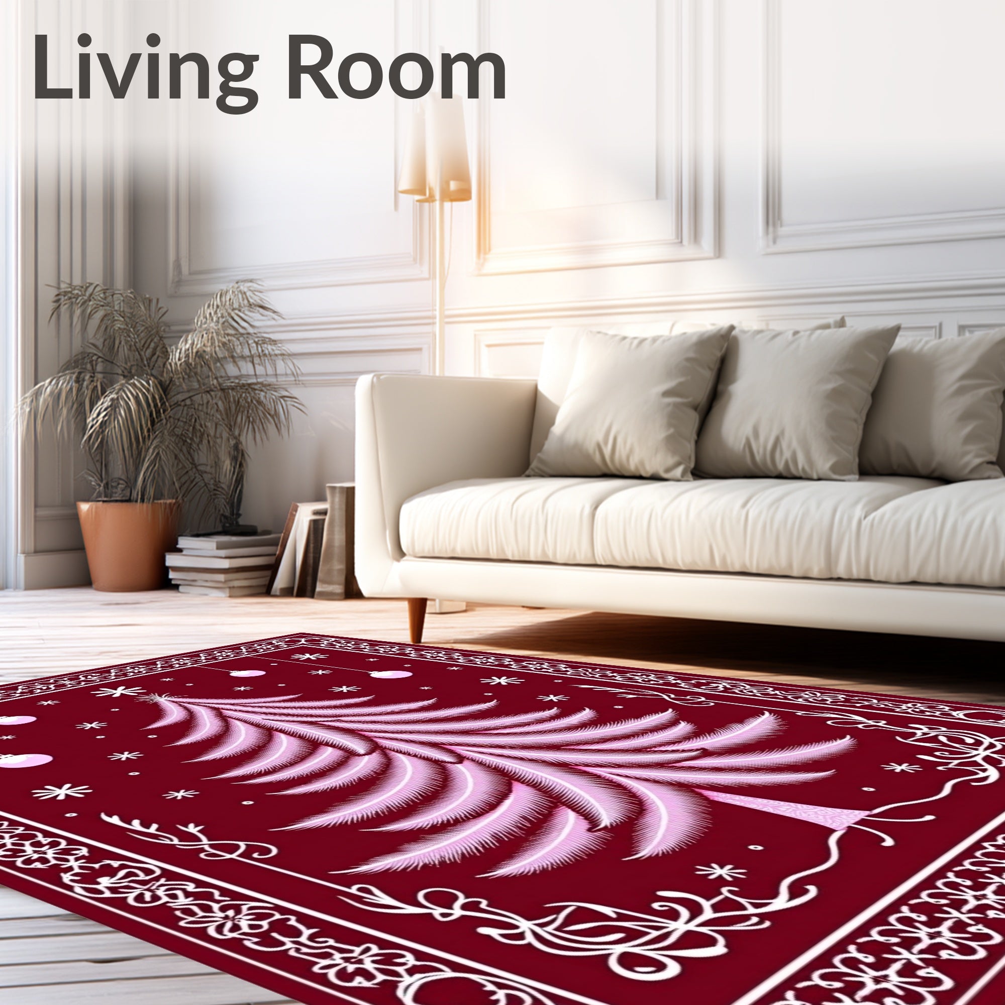 Crimson Feather Christmas Tree Ornaments Rug