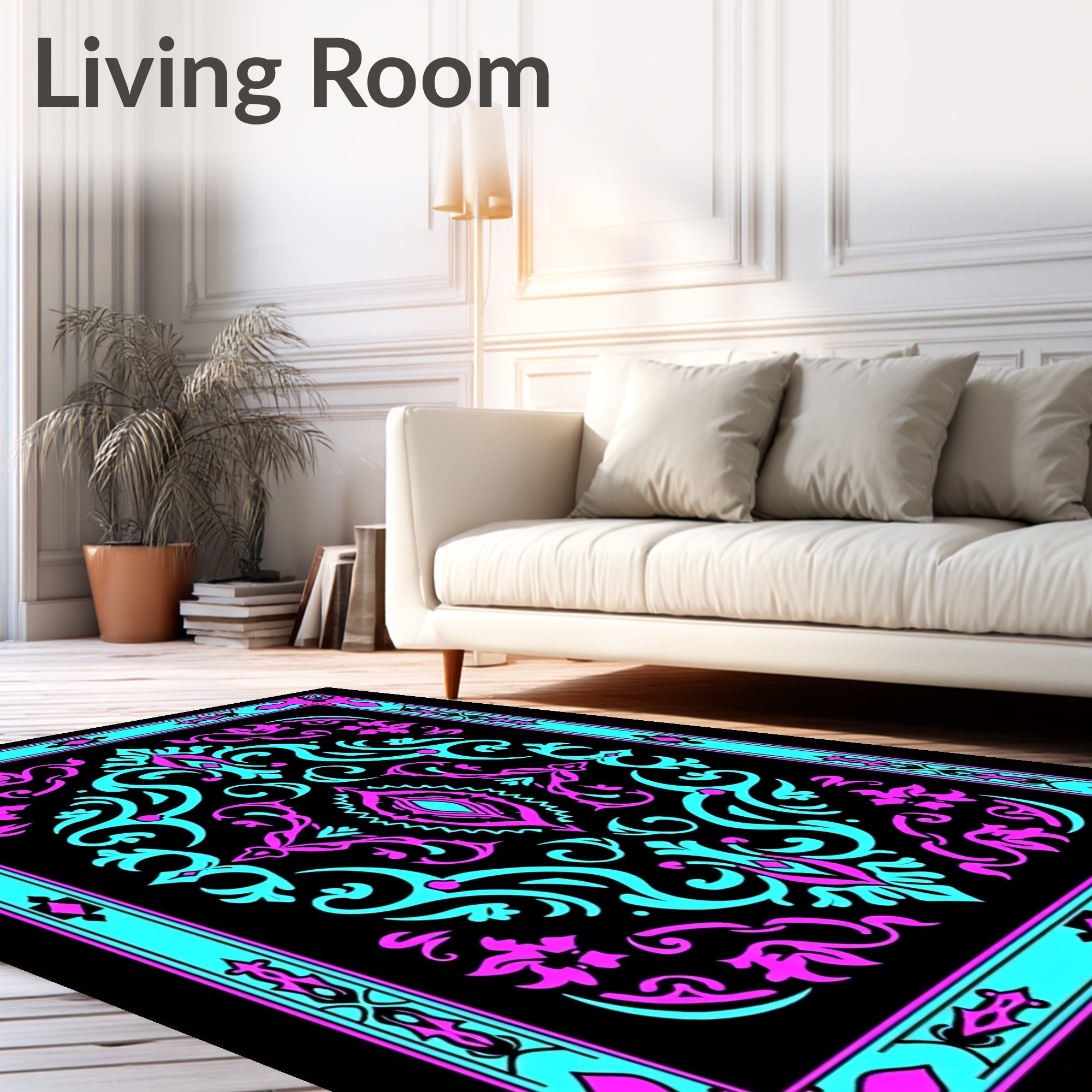 Electric Pink Teal Floral Medallion Rug