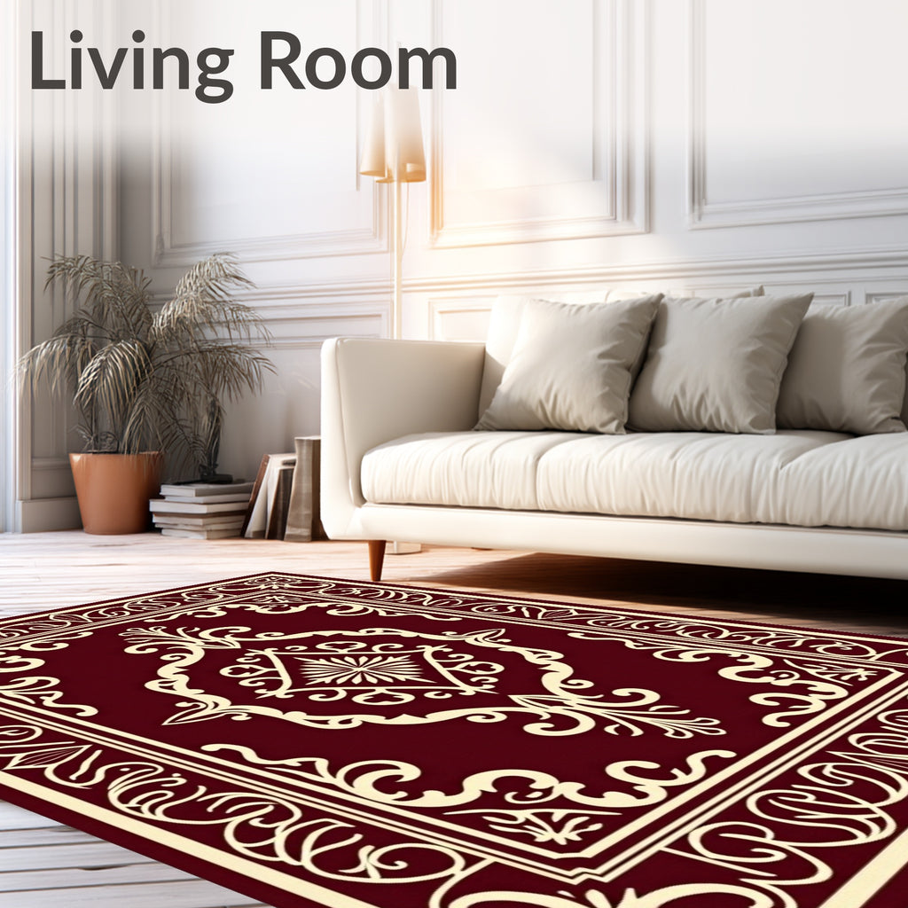 Ornate Deep Red Floral Medallion Runner Rug