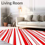 Red White Diagonal Stripe Circles Rug