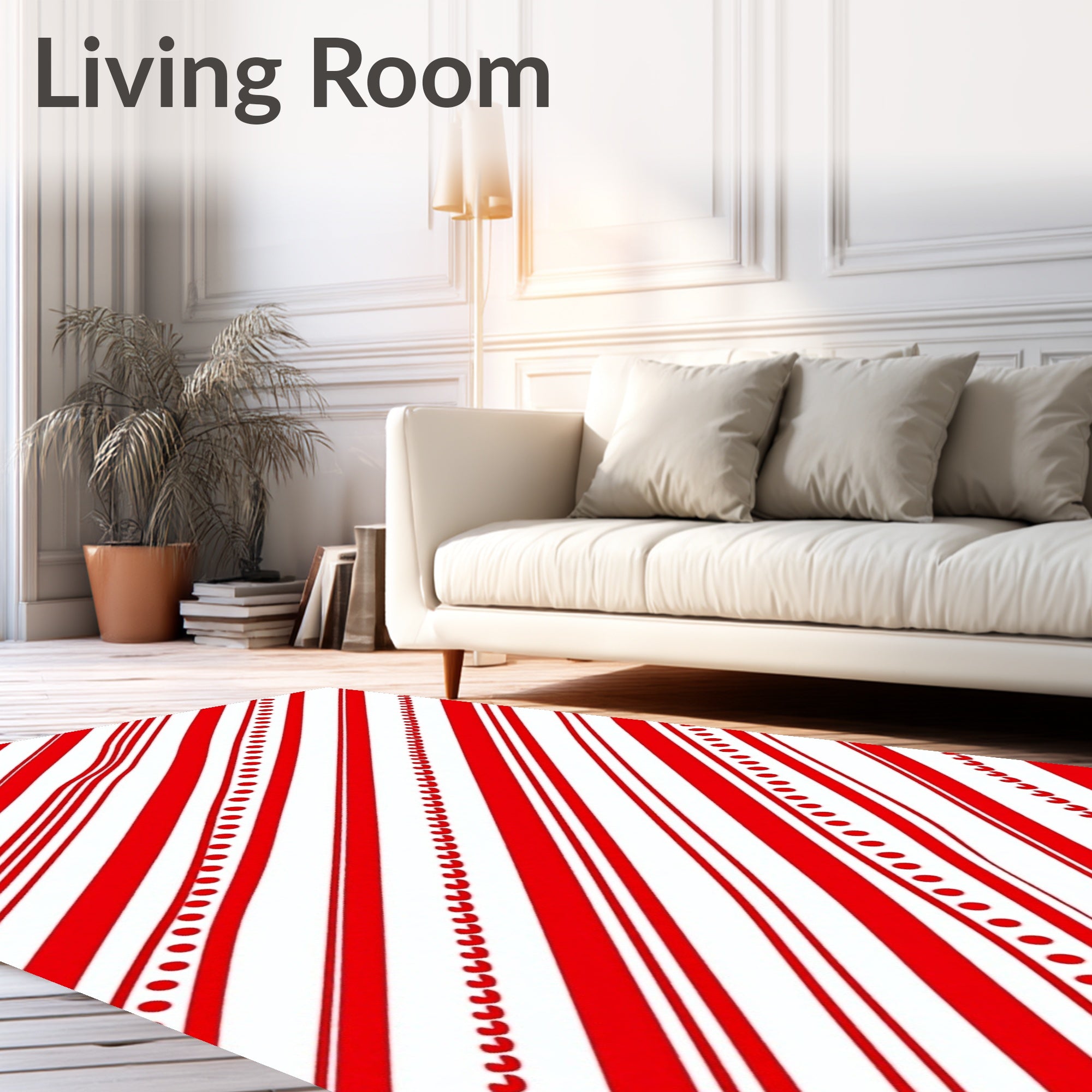 Red White Diagonal Stripe Circles Rug