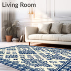 Classic Blue White Floral Medallion Tile Rug