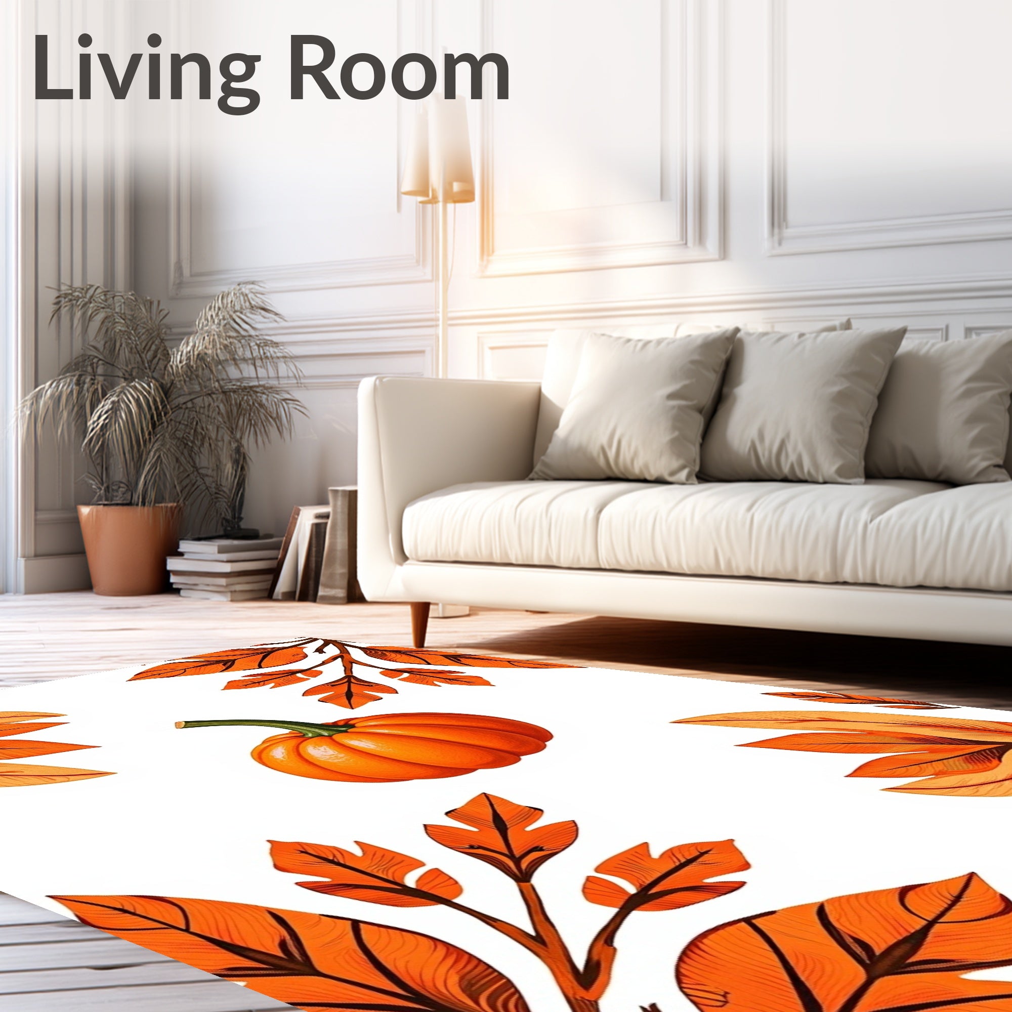 Cozy Autumn Pumpkin Leaf Garland Rug