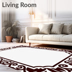 Dark Brown Ornamental Floral Scroll Frame Rug