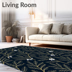 Deep Navy White Floral Branch Rug