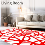 Crimson Red Abstract Tangled Lines Rug