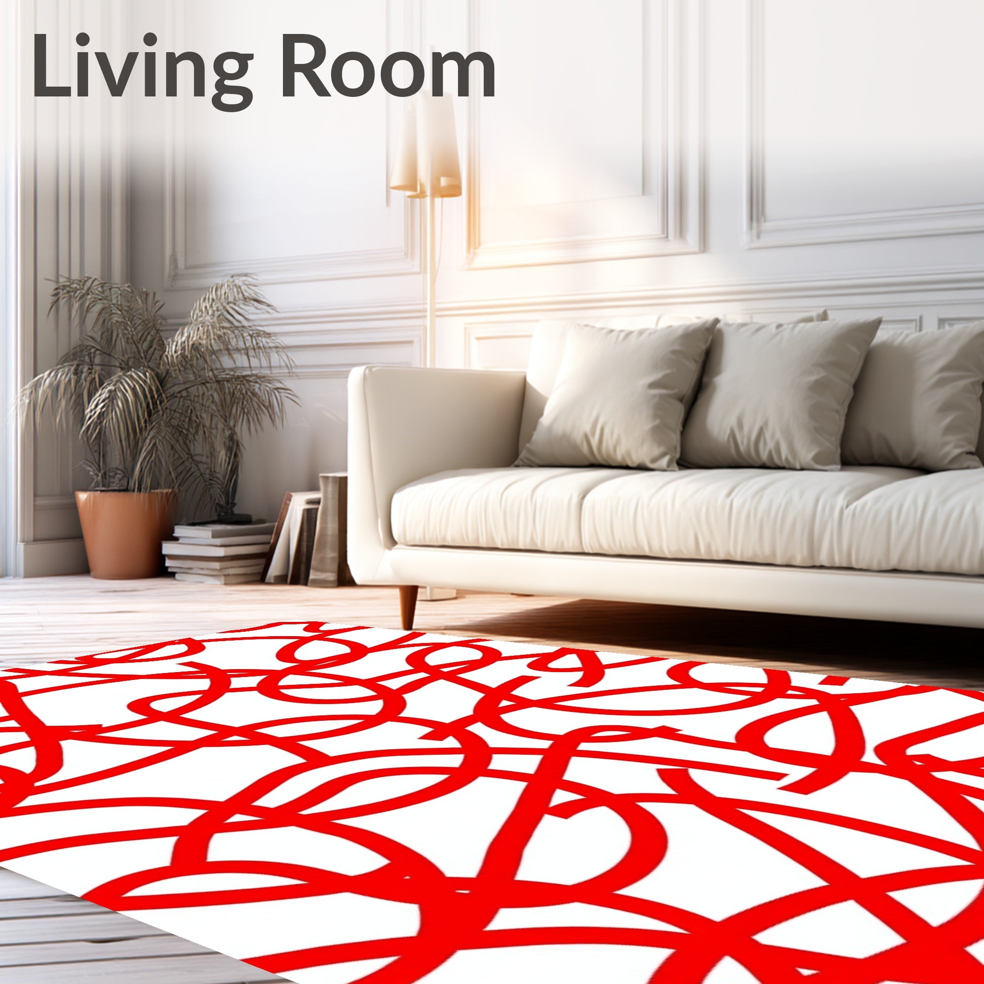Crimson Red Abstract Tangled Lines Rug